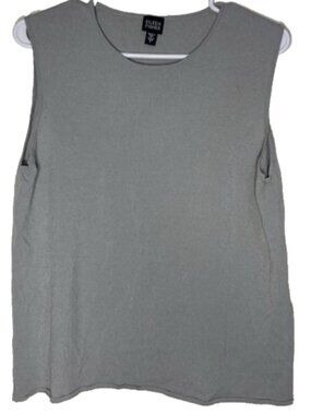 Eileen Fisher Large Italian Yarn Gray Tank Top Knit Blouse Solid Viscose Nylon